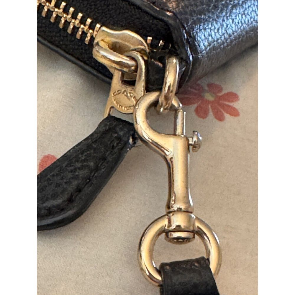 COACH Long Wallet Signature Accordion Round Zip Strap Black Pebble Vintage EUC - Picture 6 of 6